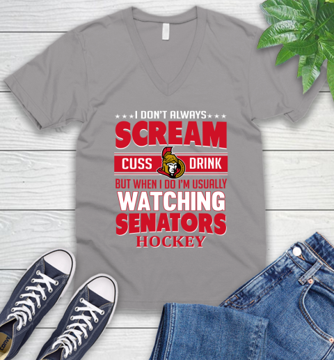 Ottawa Senators NHL Hockey I Scream Cuss Drink When I'm Watching My Team V-Neck T-Shirt 3