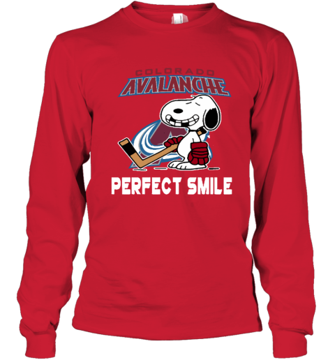 qdsj colorado avalanche snoopy perfect smile the peanuts youth long sleeve 50 front red