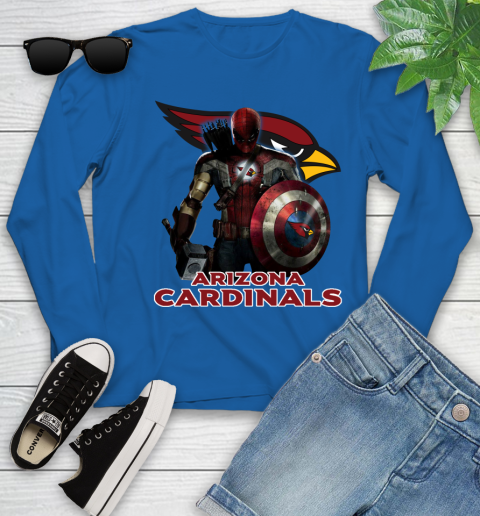 NFL Captain America Thor Spider Man Hawkeye Avengers Endgame Football Arizona Cardinals Youth Long Sleeve 9