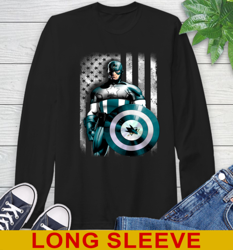 San Jose Sharks NHL Hockey Captain America Marvel Avengers American Flag Shirt Long Sleeve T-Shirt