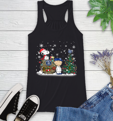 MLB San Diego Padres Snoopy Charlie Brown Christmas Baseball Commissioner's Trophy Racerback Tank