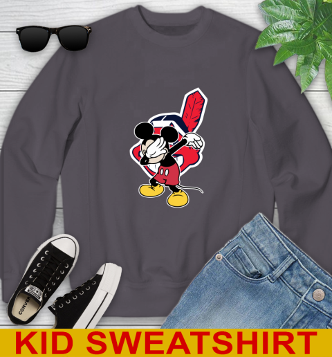 Cleveland Indians MLB Baseball Dabbing Mickey Disney Sports Youth Sweatshirt 6