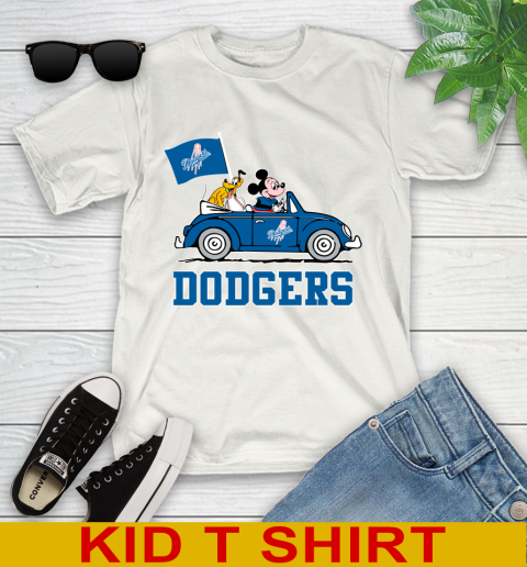 MLB Baseball Los Angeles Dodgers Pluto Mickey Driving Disney Shirt Youth T-Shirt