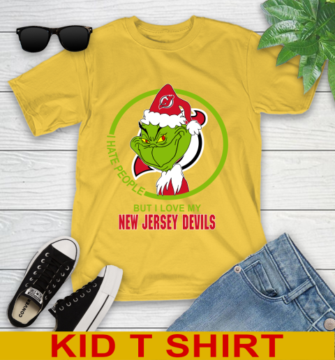 New Jersey Devils NHL Christmas Grinch I Hate People But I Love My Favorite Hockey Team Youth T-Shirt 8