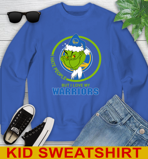 Golden State Warriors NBA Christmas Grinch I Hate People But I Love My Favorite Basketball Team Youth Sweatshirt 7