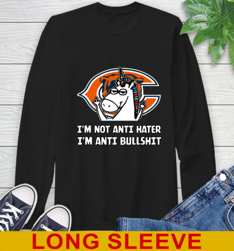 Chicago Bears NFL Football Unicorn I'm Not Anti Hater I'm Anti Bullshit Long Sleeve T-Shirt 2