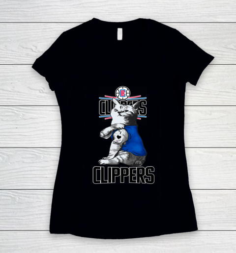 NBA Basketball My Cat Loves LA Clippers Women's V-Neck T-Shirt