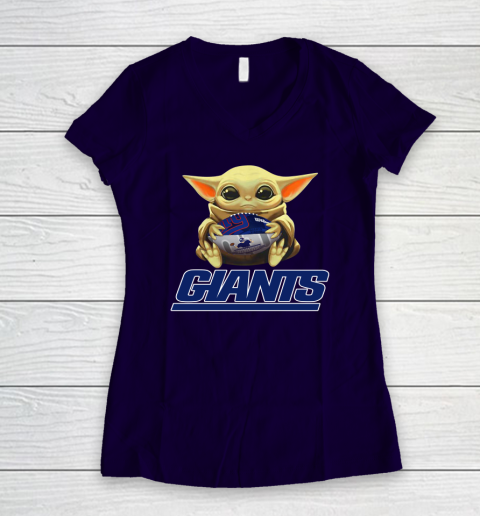 NFL Football New York Giants Baby Yoda Star Wars Women's V-Neck T-Shirt 4