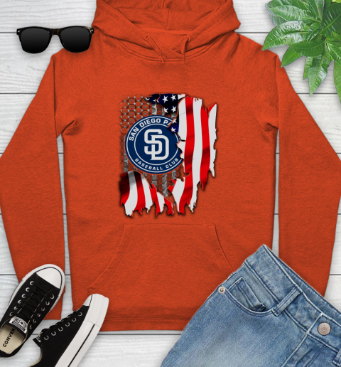 San Diego Padres MLB Baseball American Flag Youth Hoodie 4