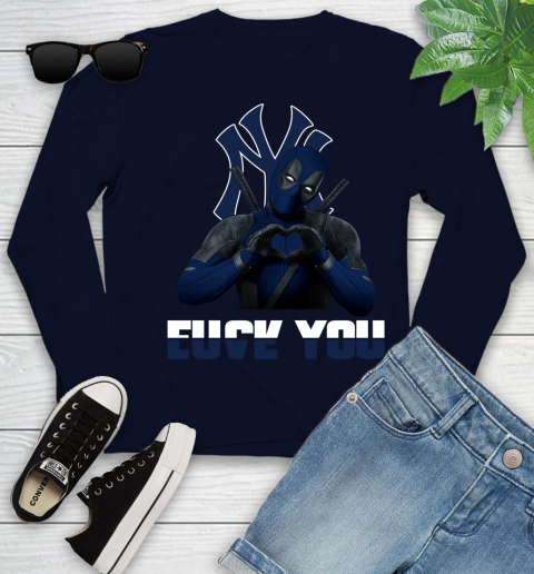 MLB New York Yankees Deadpool Love You Fuck You Baseball Sports Youth Long Sleeve 2