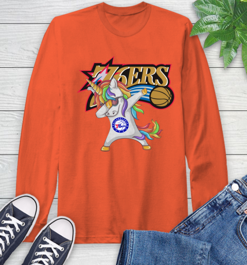 Philadelphia 76ers NBA Basketball Funny Unicorn Dabbing Sports Long Sleeve T-Shirt 5