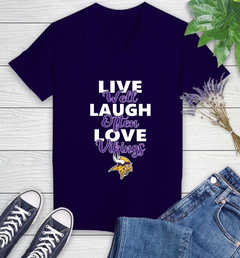 NFL Football Minnesota Vikings Live Well Laugh Often Love Shirt Women's V-Neck T-Shirt 3