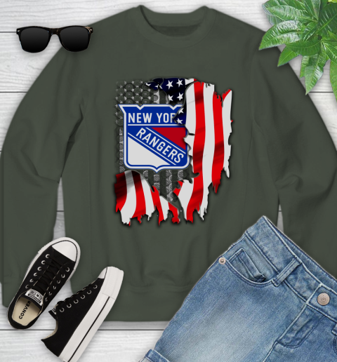 New York Rangers NHL Hockey American Flag Youth Sweatshirt 9