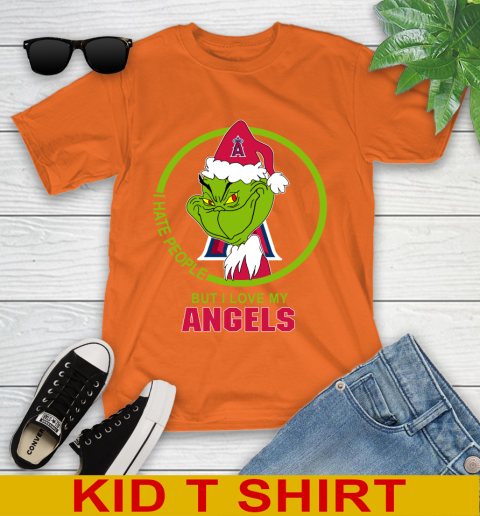 Los Angeles Angels MLB Christmas Grinch I Hate People But I Love My Favorite Baseball Team Youth T-Shirt 7