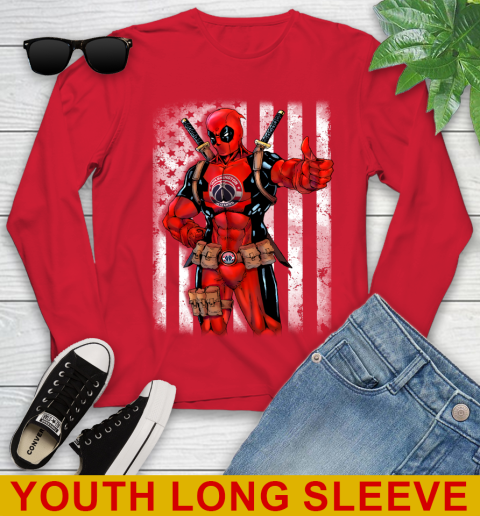 NBA Basketball Washington Wizards Deadpool American Flag Shirt Youth Long Sleeve 11