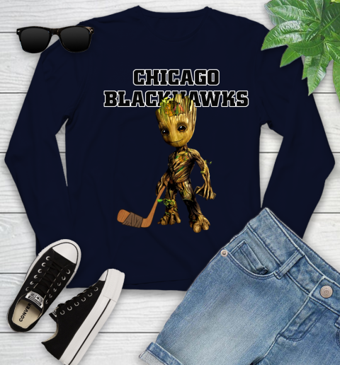 Chicago Blackhawks NHL Hockey Groot Marvel Guardians Of The Galaxy Youth Long Sleeve 3