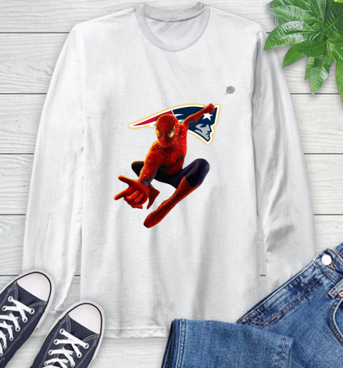NFL Spider Man Avengers Endgame Football New England Patriots Long Sleeve T-Shirt