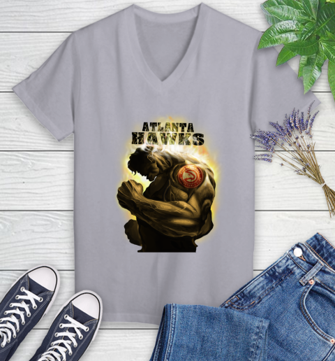 Atlanta Hawks NBA Basketball Hulk Marvel Avengers Sports Women's V-Neck T-Shirt 4