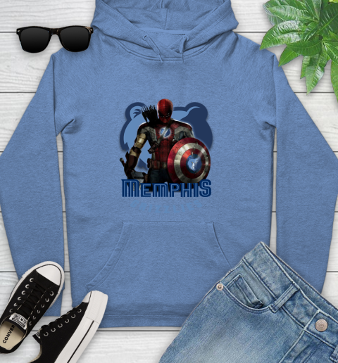 Memphis Grizzlies NBA Basketball Captain America Thor Spider Man Hawkeye Avengers Youth Hoodie 12