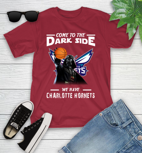 NBA Come To The Dark Side We Have Charlotte Hornets Star Wars Darth Vader Basketball Youth T-Shirt 14