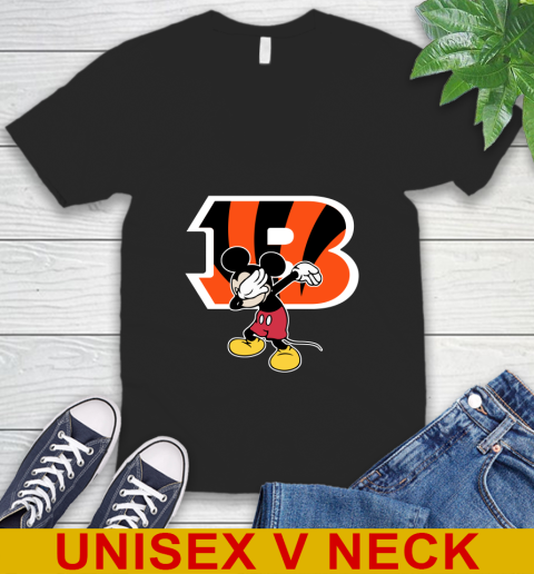Cincinnati Bengals NFL Football Dabbing Mickey Disney Sports V-Neck T-Shirt 2