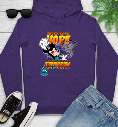 Charlotte Hornets NBA Basketball Mickey Disney Never Lose Hope Youth Hoodie 5