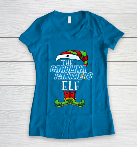 Carolina Panthers Christmas ELF Funny NFL Women's V-Neck T-Shirt 5
