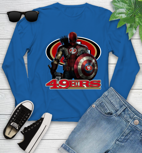 NFL Captain America Thor Spider Man Hawkeye Avengers Endgame Football San Francisco 49ers Youth Long Sleeve 9