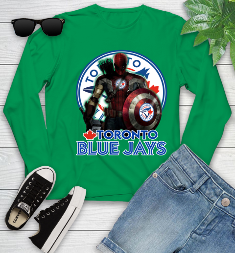 MLB Captain America Thor Spider Man Hawkeye Avengers Endgame Baseball Toronto Blue Jays Youth Long Sleeve 6