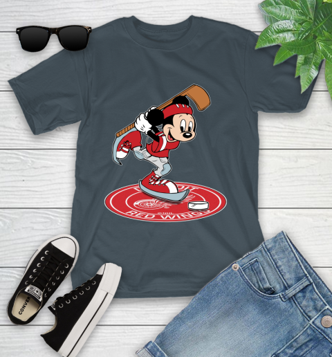 NHL Hockey Detroit Red Wings Cheerful Mickey Disney Shirt Youth T-Shirt 8