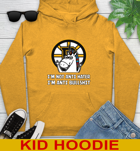 Boston Bruins NHL Hockey Unicorn I'm Not Anti Hater I'm Anti Bullshit Youth Hoodie 3