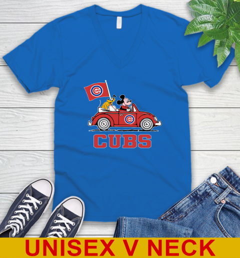 MLB Baseball Chicago Cubs Pluto Mickey Driving Disney Shirt V-Neck T-Shirt 6