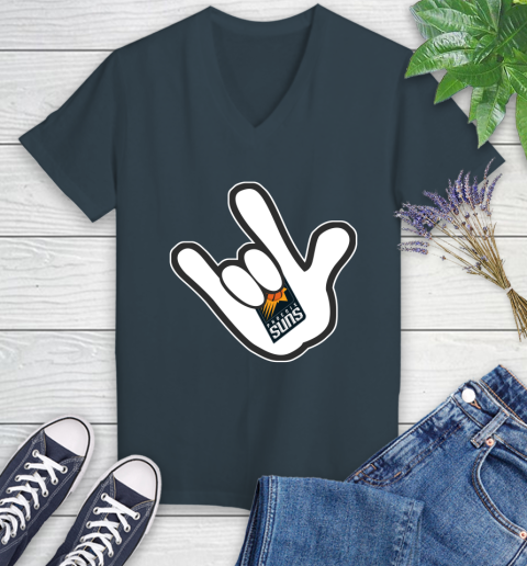 Phoenix Suns NBA Basketball Mickey Rock Hand Disney Women's V-Neck T-Shirt 8