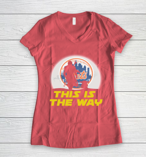 New York Mets MLB Baseball Star Wars Yoda And Mandalorian This Is The Way Women's V-Neck T-Shirt 4