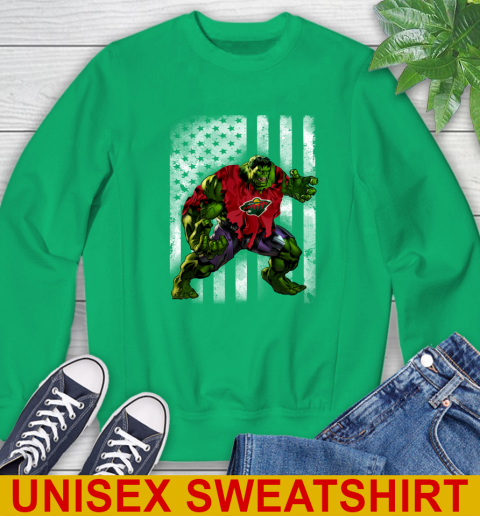 Minnesota Wild Hulk Marvel Avengers NHL Hockey American Flag Sweatshirt 9 Minnesota Wild Hulk Marvel Avengers NHL Hockey American Flag Sweatshirt - Image 9