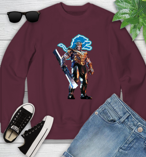 NFL Thanos Gauntlet Avengers Endgame Football Detroit Lions Youth Sweatshirt 5