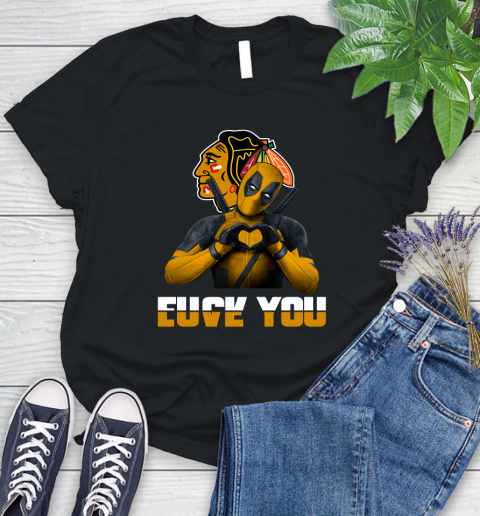 NHL Chicago Blackhawks Deadpool Love You Fuck You Hockey Sports Women's T-Shirt