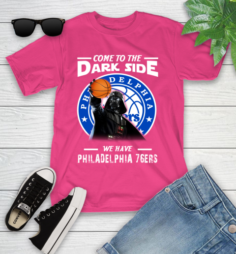 NBA Come To The Dark Side We Have Philadelphia 76ers Star Wars Darth Vader Basketball Youth T-Shirt 11