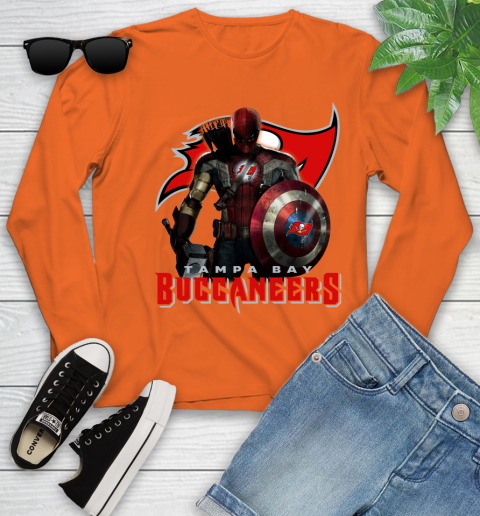 NFL Captain America Thor Spider Man Hawkeye Avengers Endgame Football Tampa Bay Buccaneers Youth Long Sleeve 4