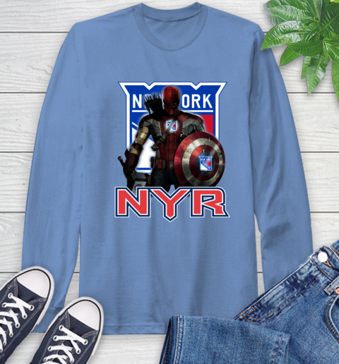 NHL Captain America Thor Spider Man Hawkeye Avengers Endgame Hockey New York Rangers Long Sleeve T-Shirt 11