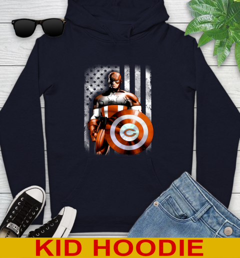 Chicago Bears NFL Football Captain America Marvel Avengers American Flag Shirt Youth Hoodie 3