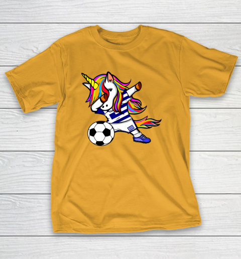 Funny Dabbing Unicorn Greece Football Greek Flag Soccer T-Shirt 3