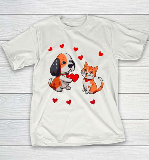 A Dog That Offers A Red Heart For Me A Cat On A Valentine Youth T-Shirt
