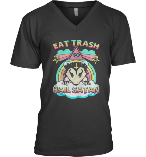 Rat Eat Trash Hail Satan V-Neck T-Shirt