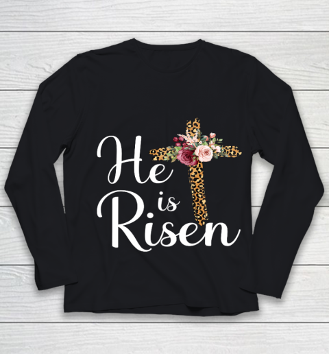 He Is Risen Jesus Christ Cross Easter Sunday Youth Long Sleeve