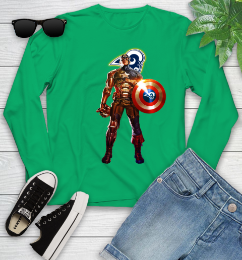 NFL Captain America Marvel Avengers Endgame Football Sports Los Angeles Rams Youth Long Sleeve 6