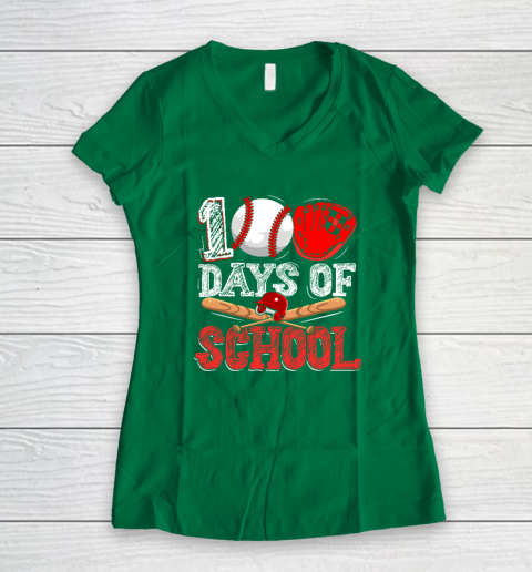 100 Days Of School Baseball 100th Day Women's V-Neck T-Shirt 3
