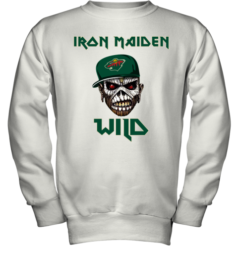 NHL Minnesota Wild Iron Maiden Rock Band Music Hockey Sports SRwwQHuuQ8x youth sweatshirt 47 95 151514 front white