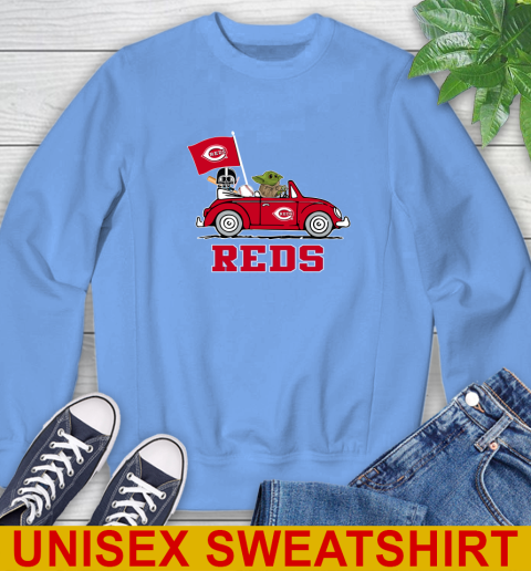 MLB Baseball Cincinnati Reds Darth Vader Baby Yoda Driving Star Wars Shirt Sweatshirt 11