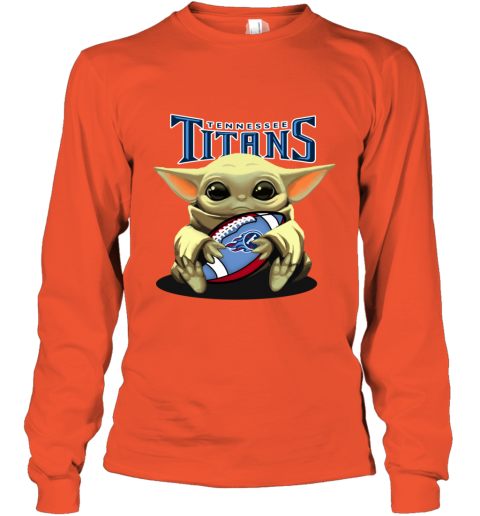Baby Yoda Loves The Tennessee Titans leqw baby yoda loves the tennessee titans youth long sleeve 50 front orange
